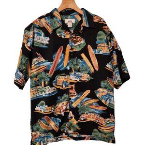 KAD Clothing‎ Co Top Hawaiian Shirt Woody Car Surfboard Black Lounge Aloha M